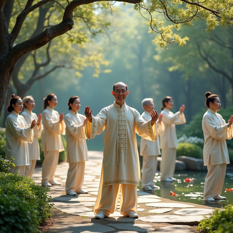 Tai Chi class in garden setting